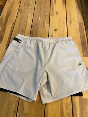 Asics Mens Bone Black Lined Athletic Workout Casual Comfy Running Shorts Size XL